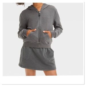 Girl’s French Terry Zip Up Hoodie Sweatshirt Charcoal